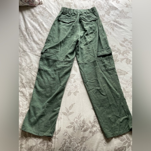 Anthropologie Pilcro Slim Linen Cargo Beach Pants XS Olive Green Baggy Relaxed - Picture 3 of 9